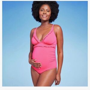 Women's Pink Ruffle Trim Maternity Swimsuit